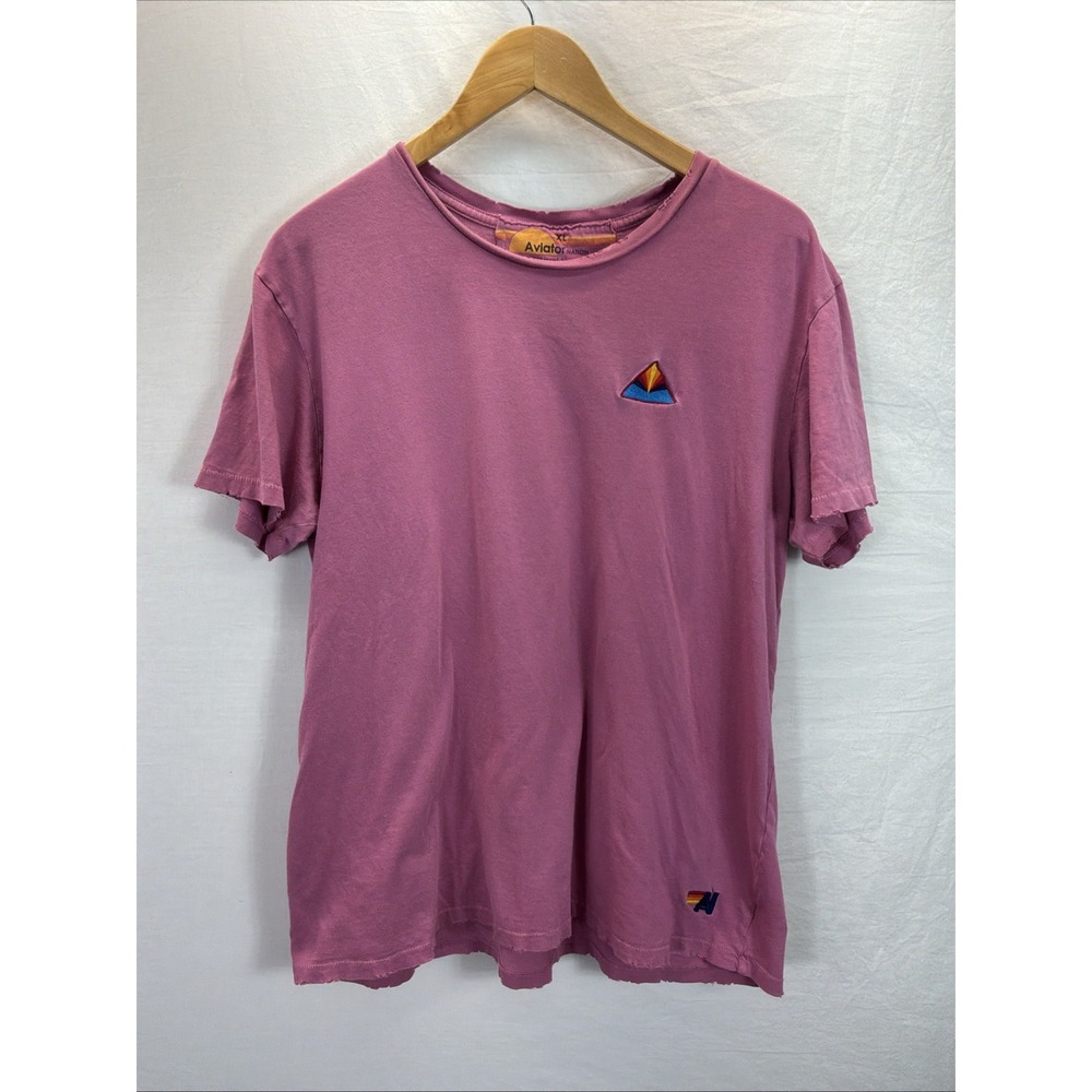 Vtg Aviator Nation Women's Pink Rainbow Patch Shrt Sleeve TShirt Size XL Casual